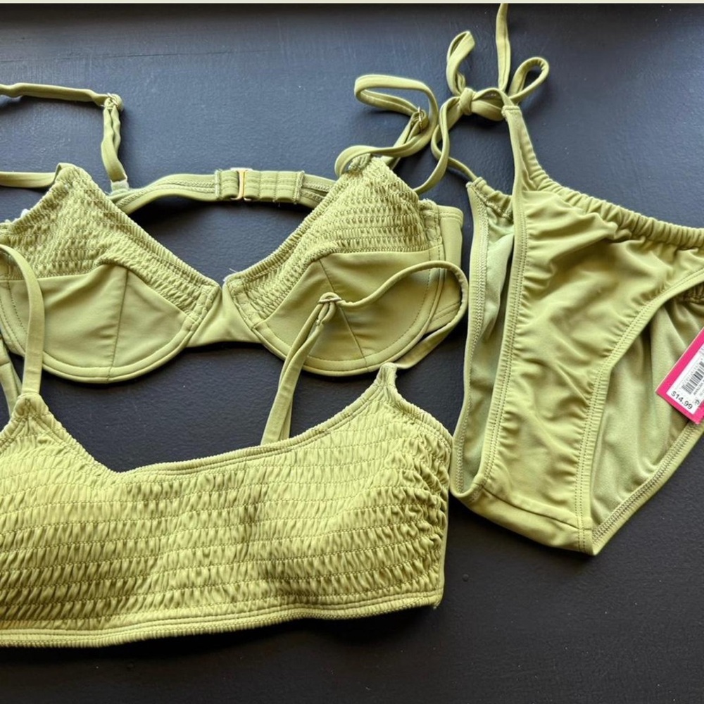 Olive Green Smocked Bikini Set